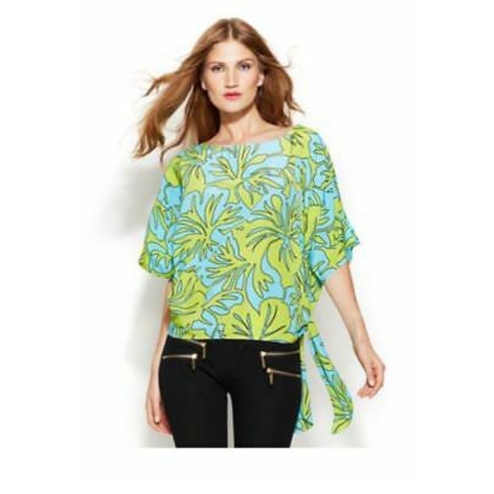 MICHAEL KORS tropical floral blouse size large like new!